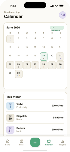 Untangle renewal calendar