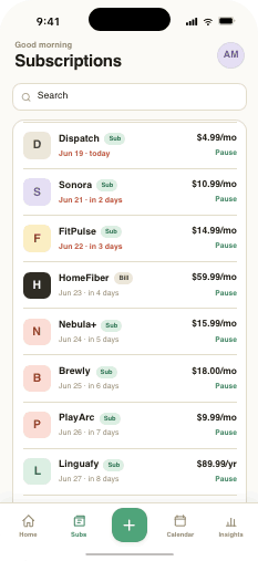 Untangle subscriptions list
